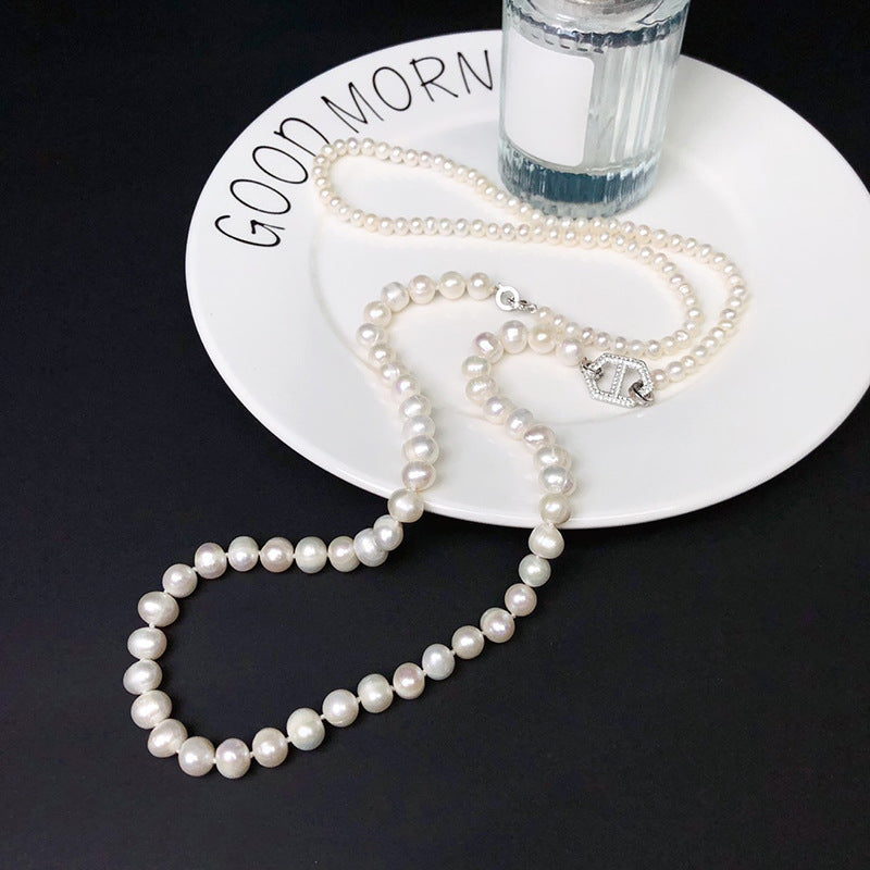 Freshwater pearl niche design temperament double layer necklace
