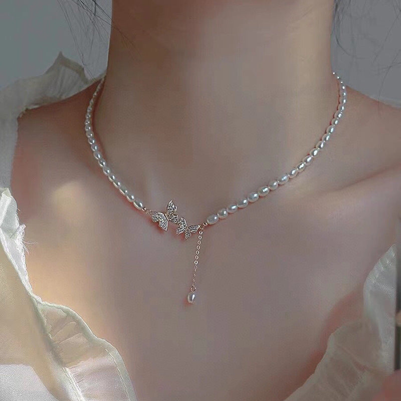 Freshwater pearl necklace versatile temperament jewelry niche design high-end clavicle chain pendant millet pearl necklace