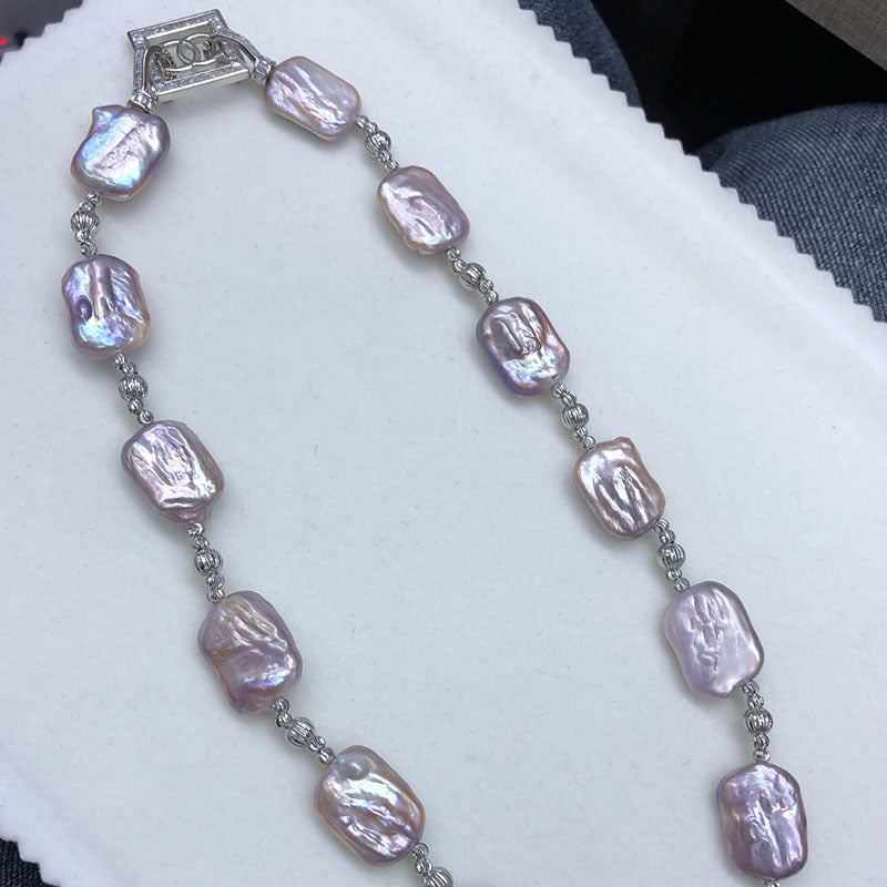 Baroque natural freshwater pearl necklace purple sugar cube pearl clavicle necklace