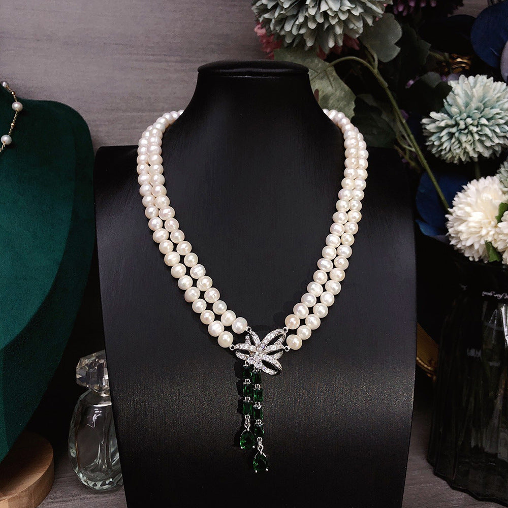 Natural Freshwater Pearl Necklace for Women - White Double-Layer Exquisite Clavicle Chain Fashion Jewelry