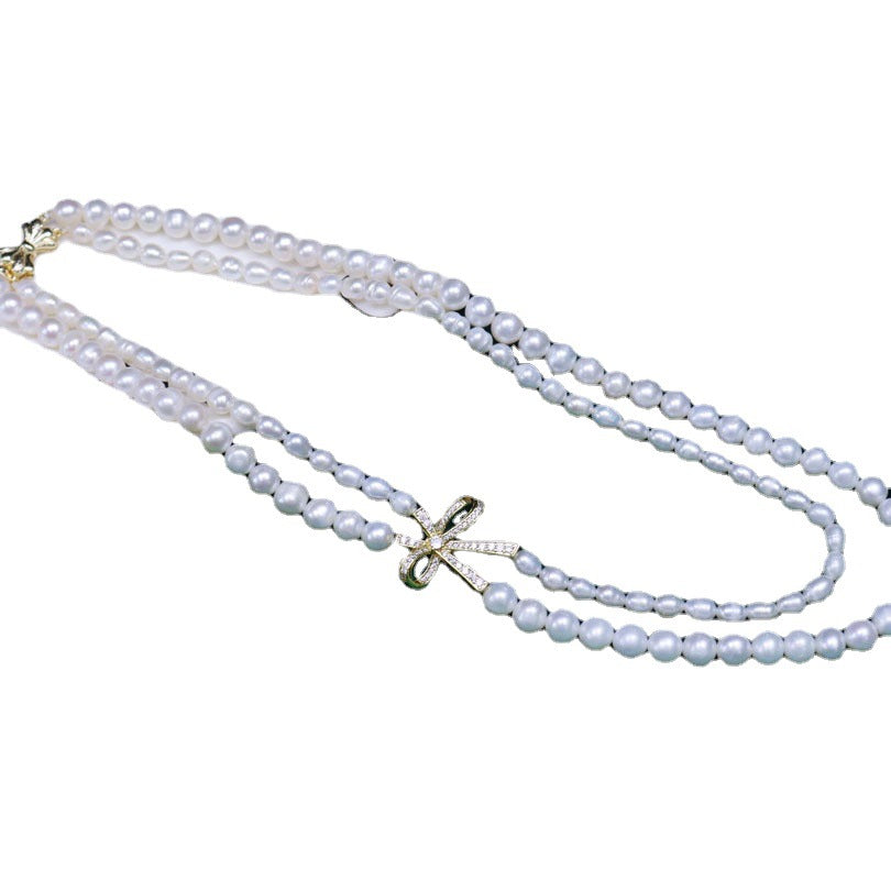 natural freshwater pearl necklace, women's fashion versatile jewelry, double-layer niche design