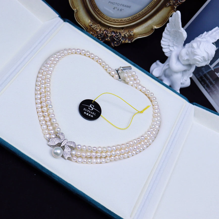 Vintage and Chic - Triple Strand White French Freshwater Pearl Necklace for Mom