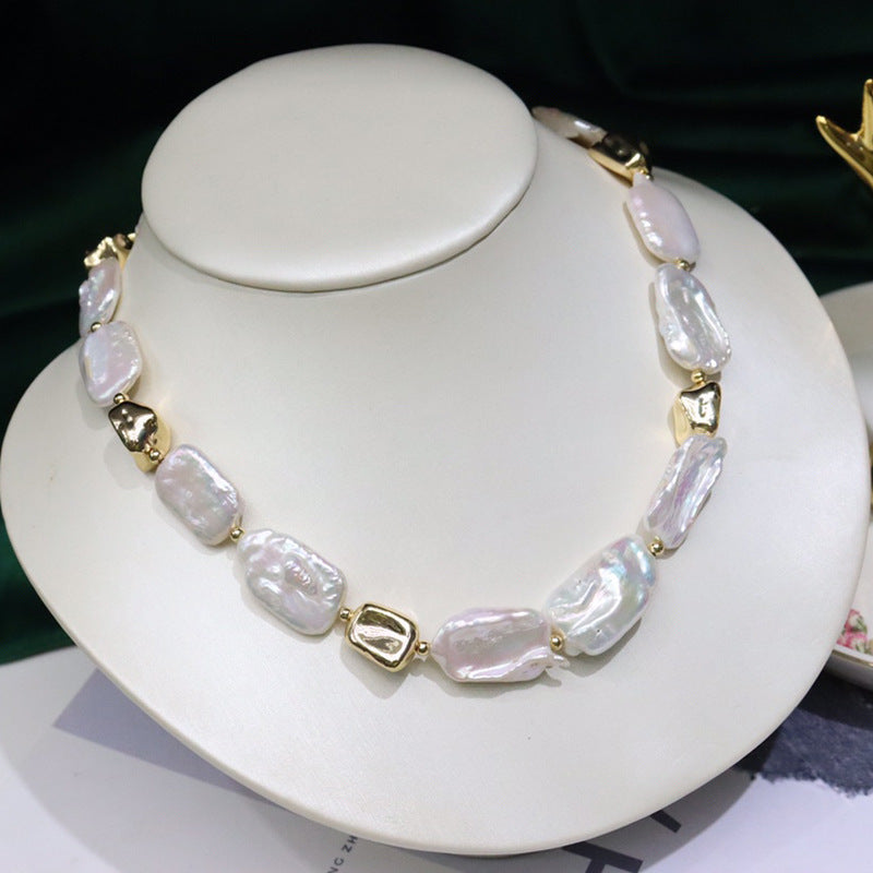 White freshwater special-shaped baroque pearl necklace women's versatile fashion jewelry