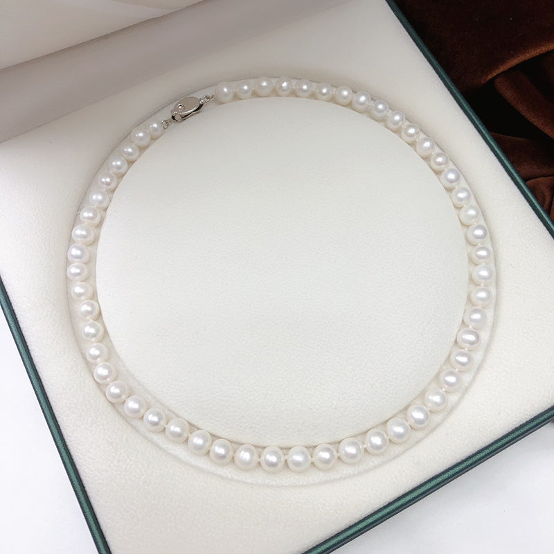 Natural freshwater pearl necklace s925 silver clasp nearly round pearls
