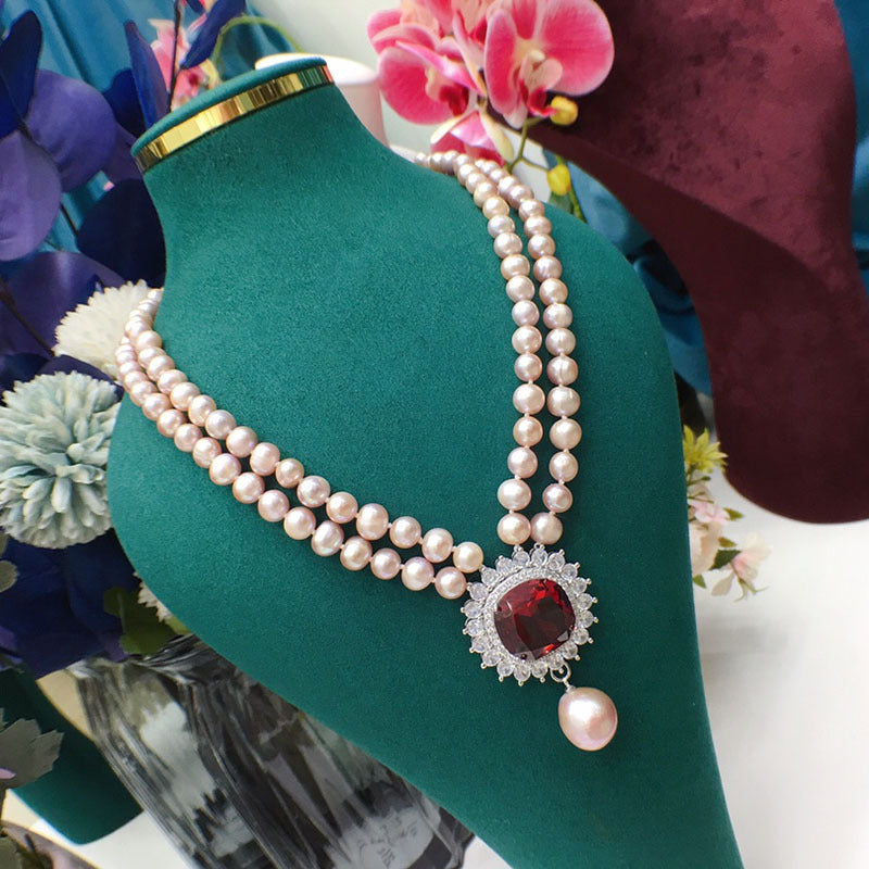 Natural freshwater pearl necklace female purple retro double-layer versatile jewelry light luxury niche cold wind collarbone chain