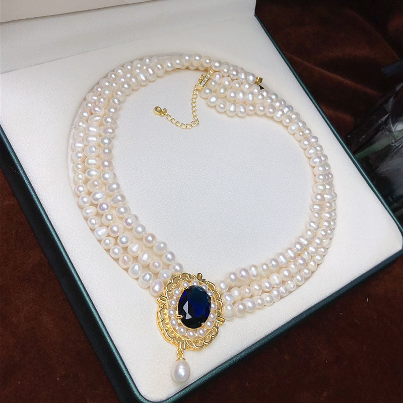 Vintage multi-layer natural freshwater pearl necklace