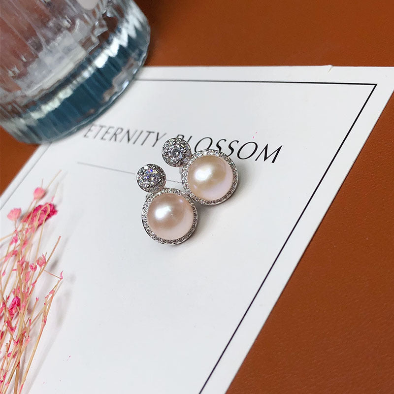 freshwater pearl stud earrings fashion versatile jewelry