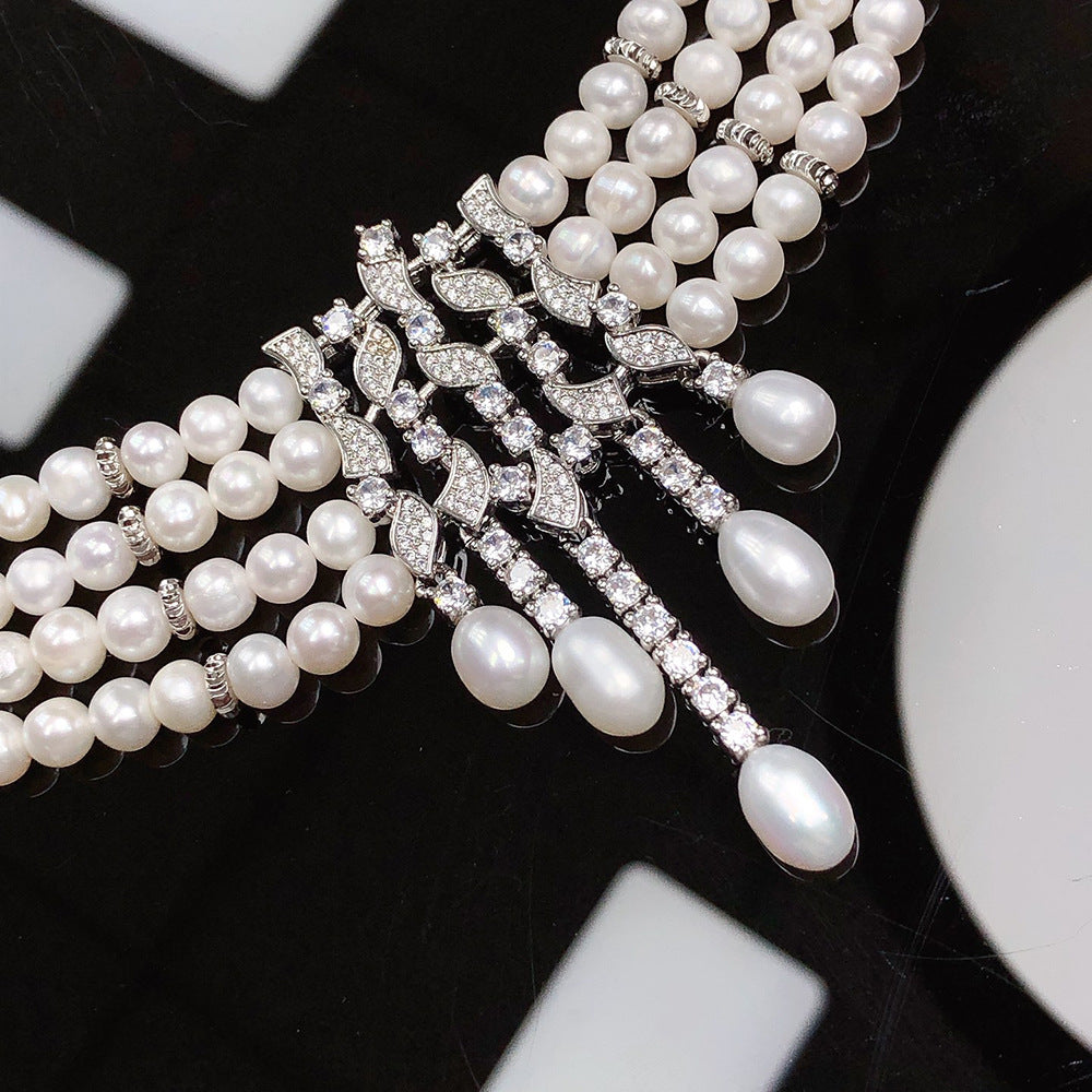 French retro freshwater pearl necklace women's white versatile light luxury jewelry niche design pearl necklace wholesale