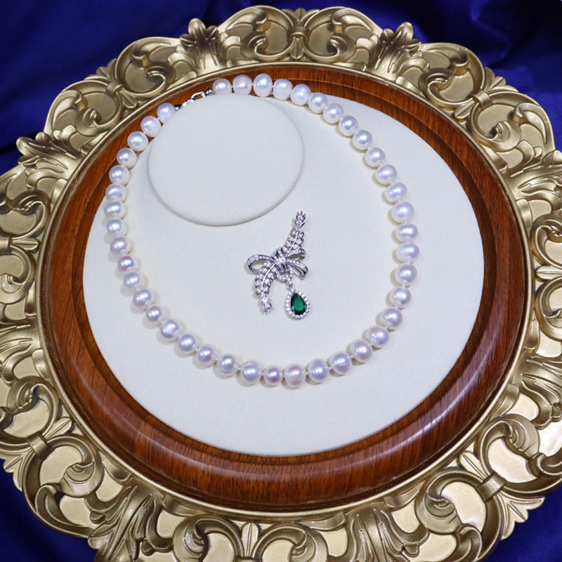 Freshwater pearl necklace women's 8-9mm nearly round and slightly flawed one multi-band autumn and winter fashion versatile collarbone chain jewelry 377
