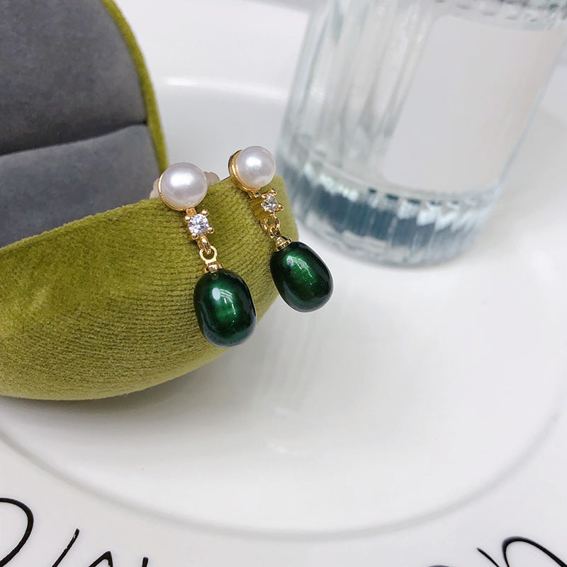 Double beads new freshwater pearl stud earrings women's fresh and versatile jewelry niche design sense popular pearl earrings wholesale