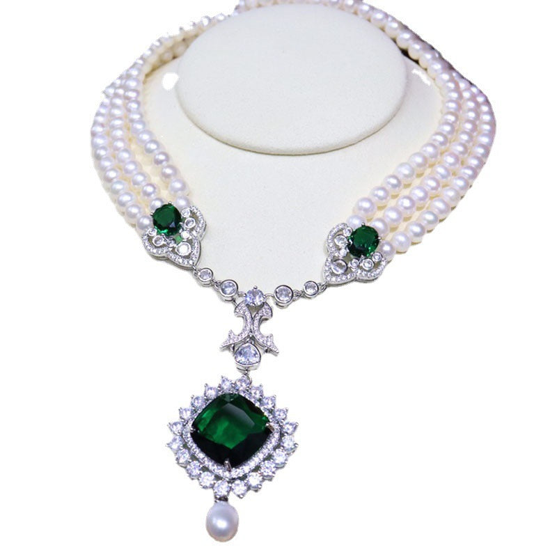 042 New freshwater pearl necklace women's nearly round and slightly flawed fashion temperament elegant and versatile evening dress standard accessories