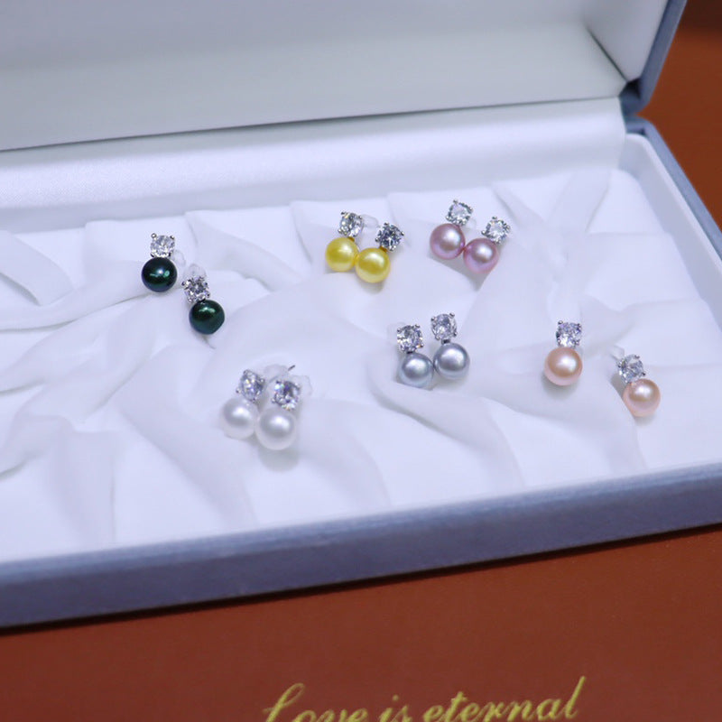 Freshwater pearl stud earrings for women's simple classic versatile jewelry, send girlfriends exquisite fashion pearl earrings wholesale