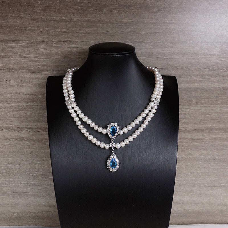 Natural freshwater pearl clavicle necklace fashionable versatile jewelry double layer small Chanel style dress wedding necklace