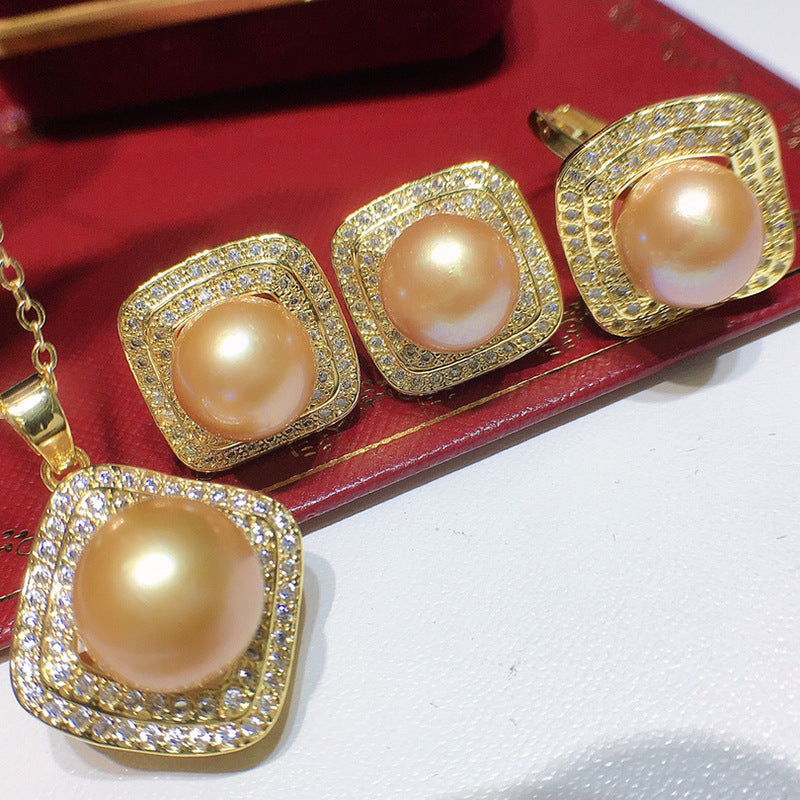 High Luster Freshwater Pearl Set - 18k Gold, Micro-Pave Diamonds, Holiday Gift