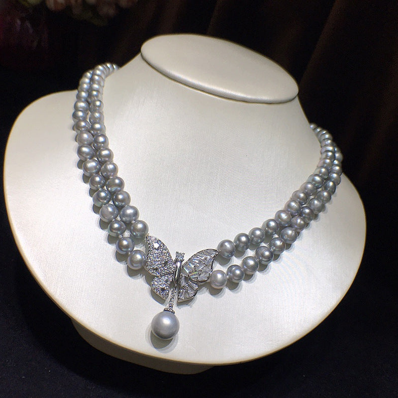Freshwater pearl multi-layer niche design fashionable temperament clavicle necklace