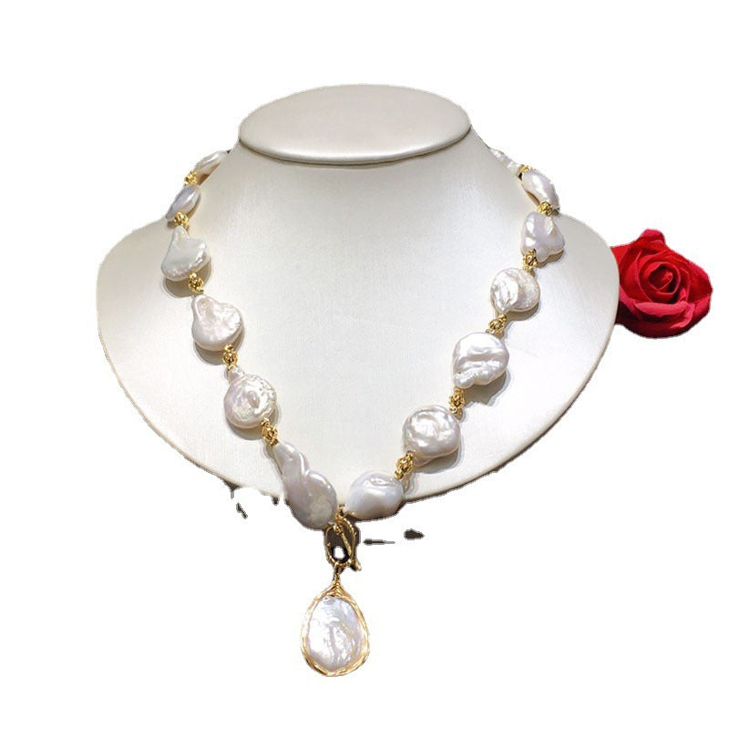 Baroque natural freshwater pearl necklace women's 18K gold injection craftsmanship personalized fashion collarbone chain tide