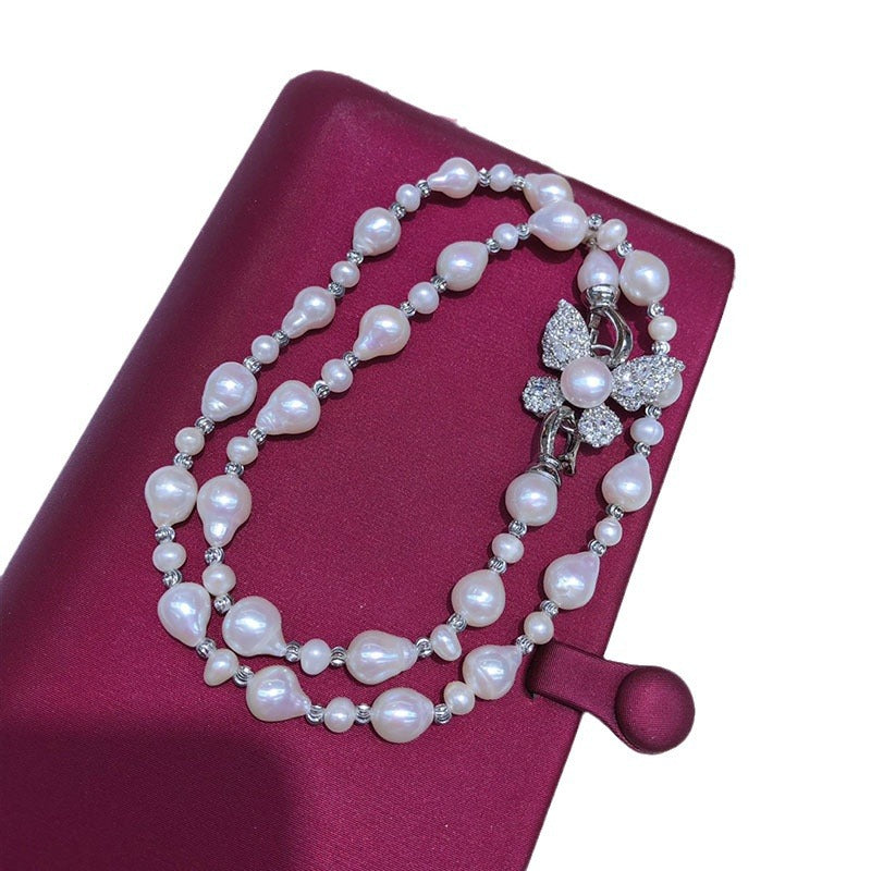 Baroque natural freshwater pearl butterfly necklace