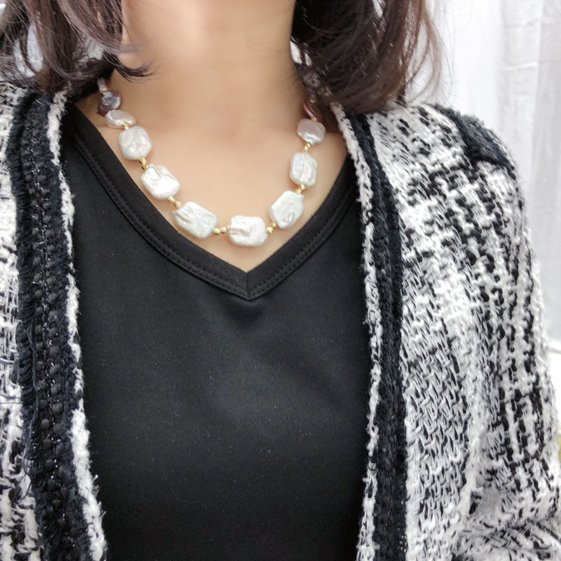 Natural Sugar Cube Baroque Shaped Pearl Necklace