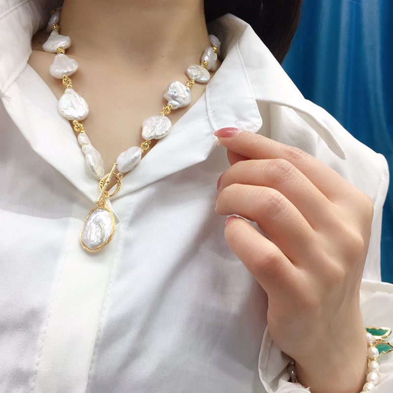Baroque natural freshwater pearl necklace women's 18K gold injection craftsmanship personalized fashion collarbone chain tide