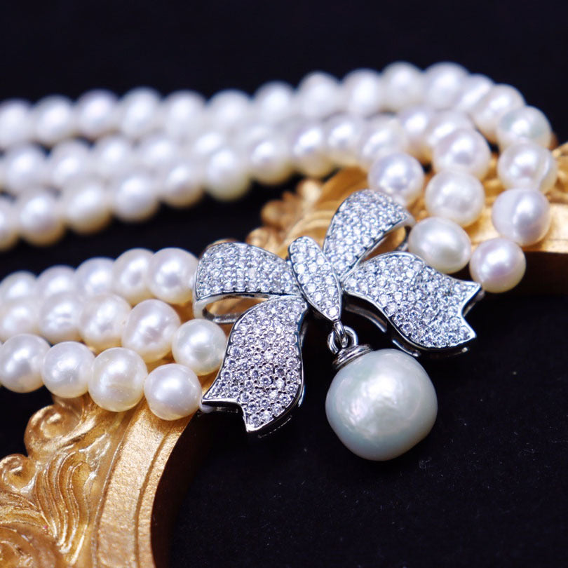Vintage and Chic - Triple Strand White French Freshwater Pearl Necklace for Mom