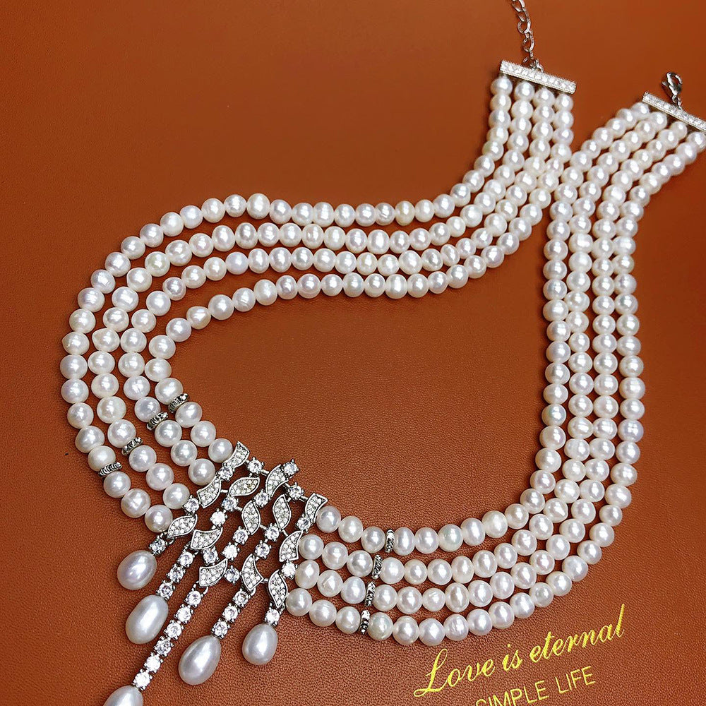 French retro freshwater pearl necklace women's white versatile light luxury jewelry niche design pearl necklace wholesale