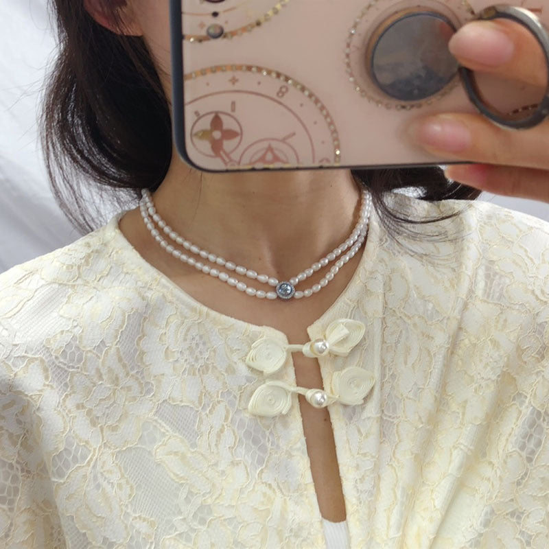 Natural freshwater pearl niche design, simple and versatile, short double-layer pearl clavicle necklace