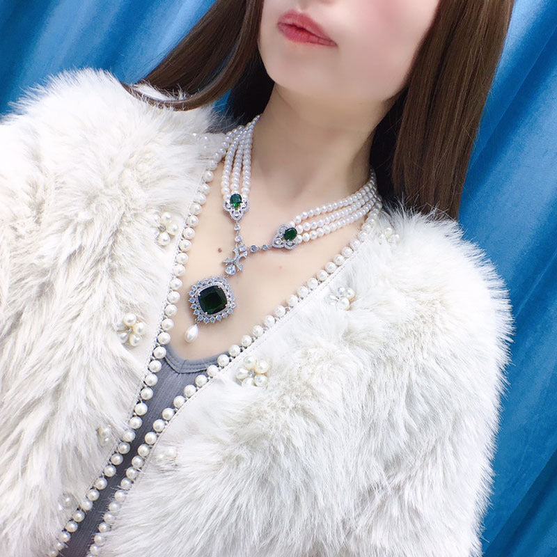 042 New freshwater pearl necklace women's nearly round and slightly flawed fashion temperament elegant and versatile evening dress standard accessories
