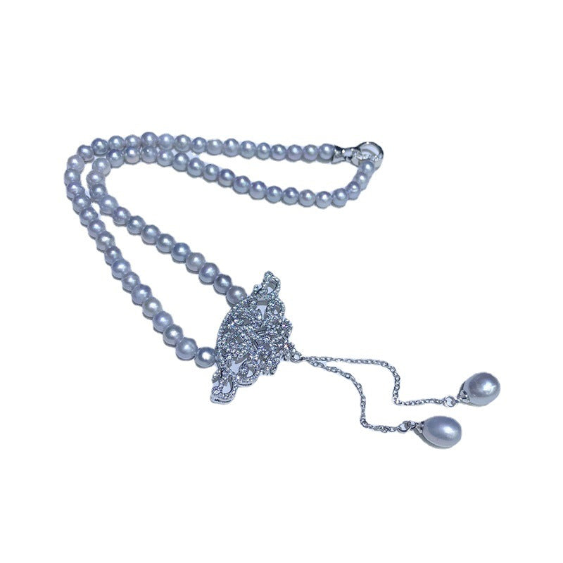 Freshwater gray pearl necklace, simple and stylish, niche design