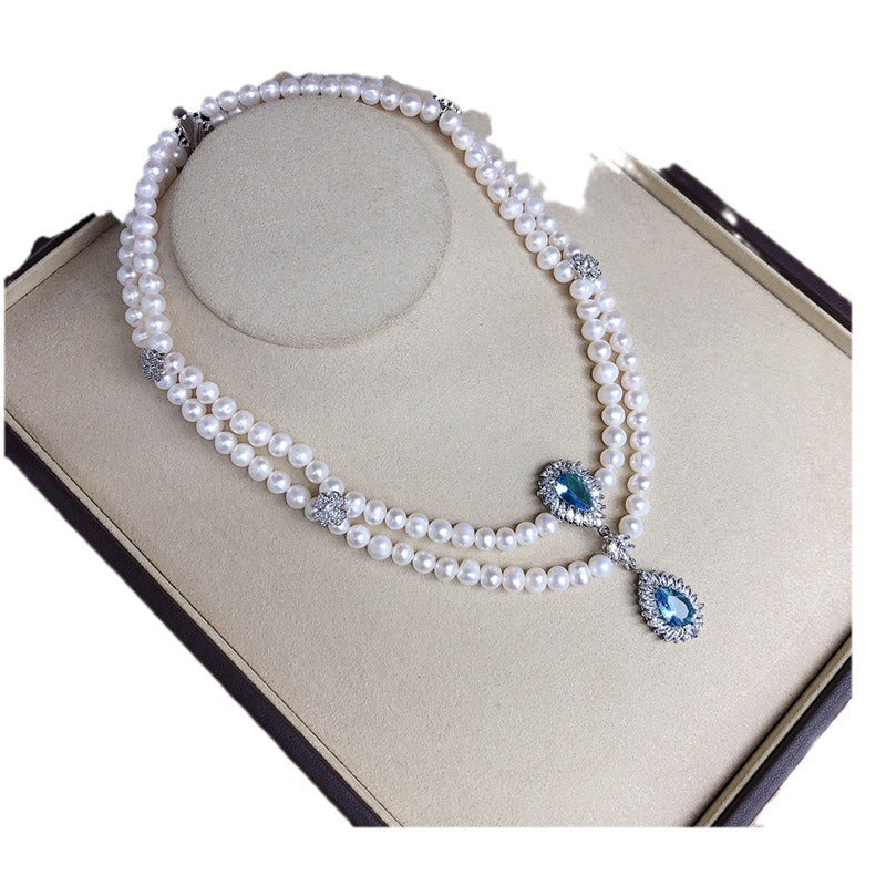Natural freshwater pearl clavicle necklace fashionable versatile jewelry double layer small Chanel style dress wedding necklace