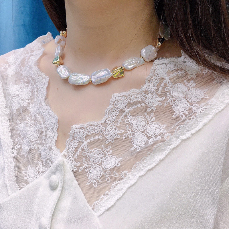 White freshwater special-shaped baroque pearl necklace women's versatile fashion jewelry