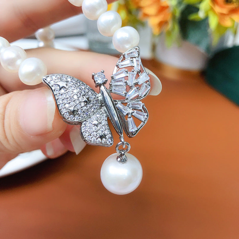 natural freshwater pearl necklace women's fashion versatile jewelry cold wind niche design sense collarbone chain wholesale