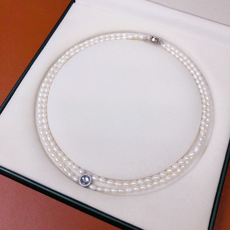 Natural freshwater pearl niche design, simple and versatile, short double-layer pearl clavicle necklace