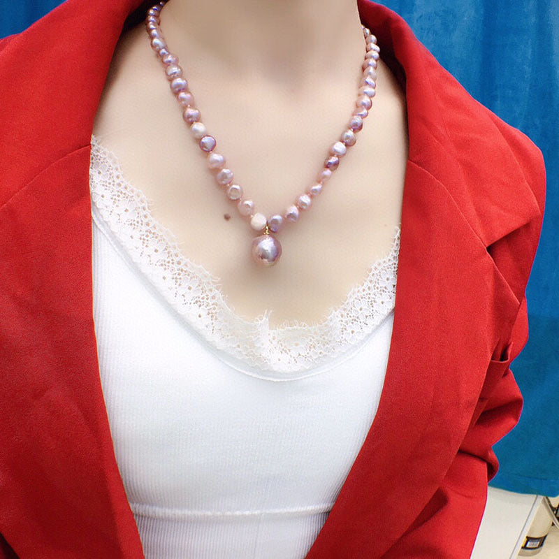 Irregular Baroque Purple Freshwater Pearl Necklace 7mm