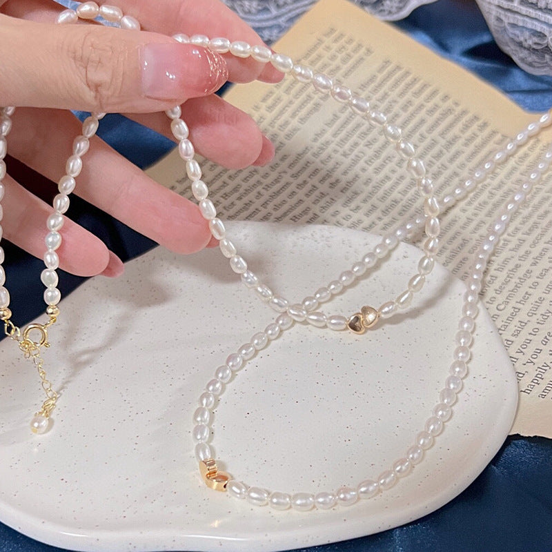 Rice-shaped beads 4-5mm natural freshwater pearls niche temperament clavicle necklace wholesale