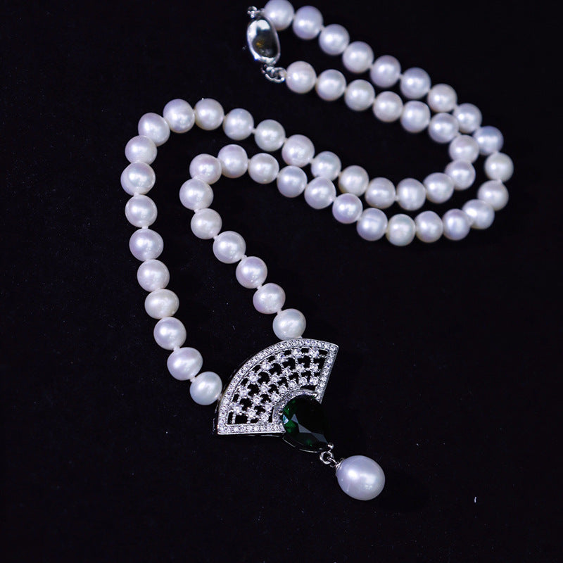 "Freshwater Pearl Necklace | Minimalist White Pearl Collarbone Chain"