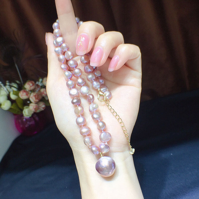 Irregular Baroque Purple Freshwater Pearl Necklace 7mm