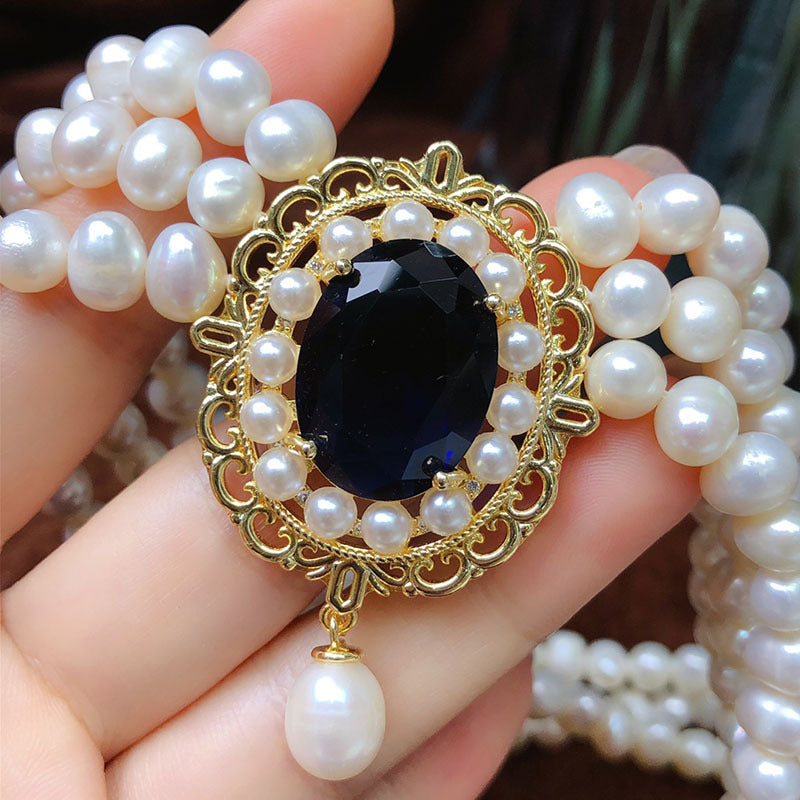 Vintage multi-layer natural freshwater pearl necklace