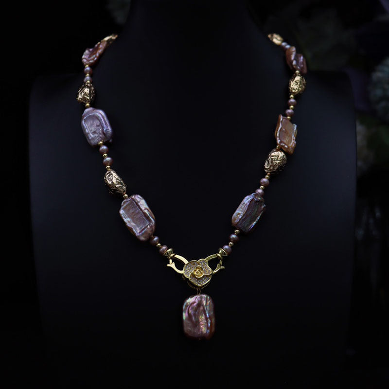 Vintage Shaped Baroque Camellia Necklace