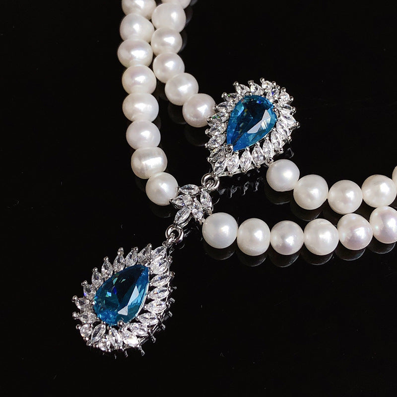 Natural freshwater pearl clavicle necklace fashionable versatile jewelry double layer small Chanel style dress wedding necklace