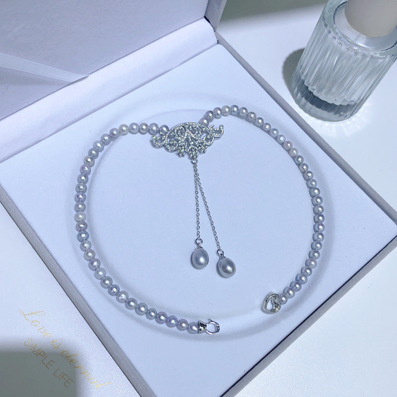 Freshwater gray pearl necklace, simple and stylish, niche design