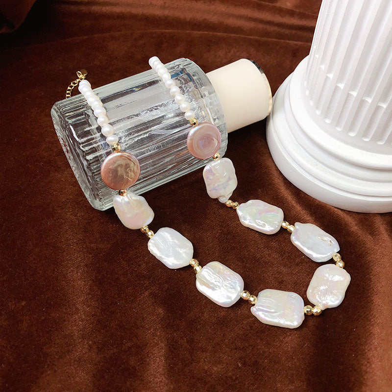 Natural Sugar Cube Baroque Shaped Pearl Necklace