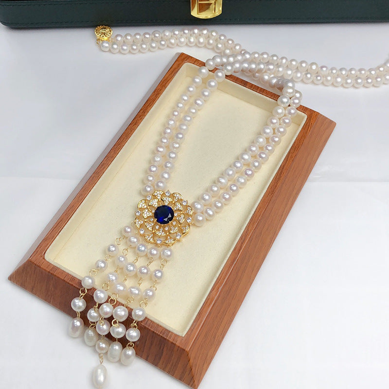 New French retro freshwater pearl necklace women's white fashion versatile jewelry