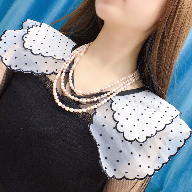 Natural freshwater pearl necklace for women 5-6mm rice pearls 18k gold-plated, full of diamonds, bow