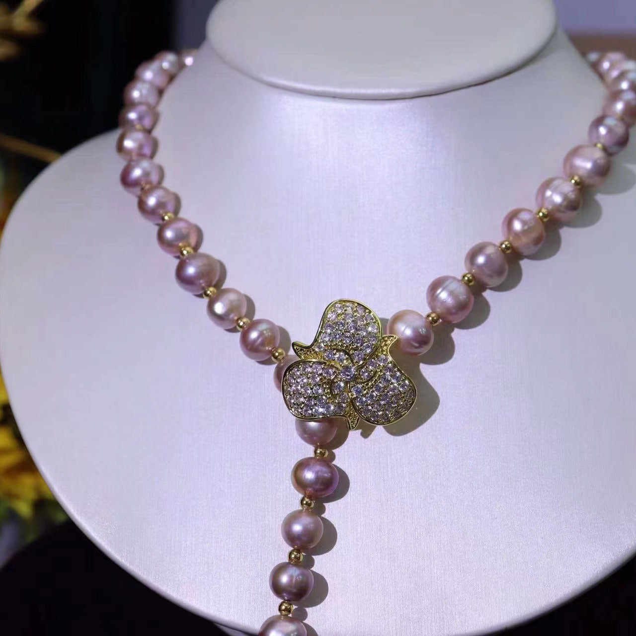 Natural Light Purple Freshwater Pearl Necklace, Trendy Versatile Jewelry, Pearl Sweater Chain Wholesale