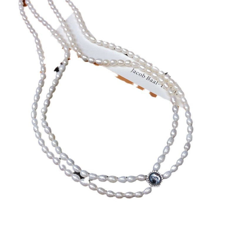 Natural freshwater pearl niche design, simple and versatile, short double-layer pearl clavicle necklace