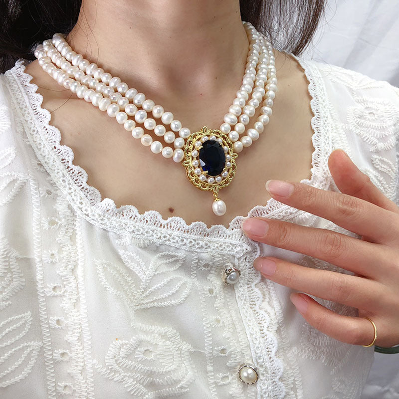 Vintage multi-layer natural freshwater pearl necklace