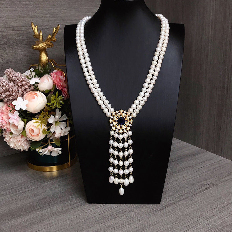 New French retro freshwater pearl necklace women's white fashion versatile jewelry
