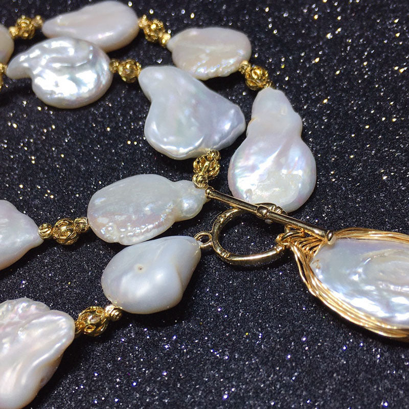 Baroque natural freshwater pearl necklace women's 18K gold injection craftsmanship personalized fashion collarbone chain tide