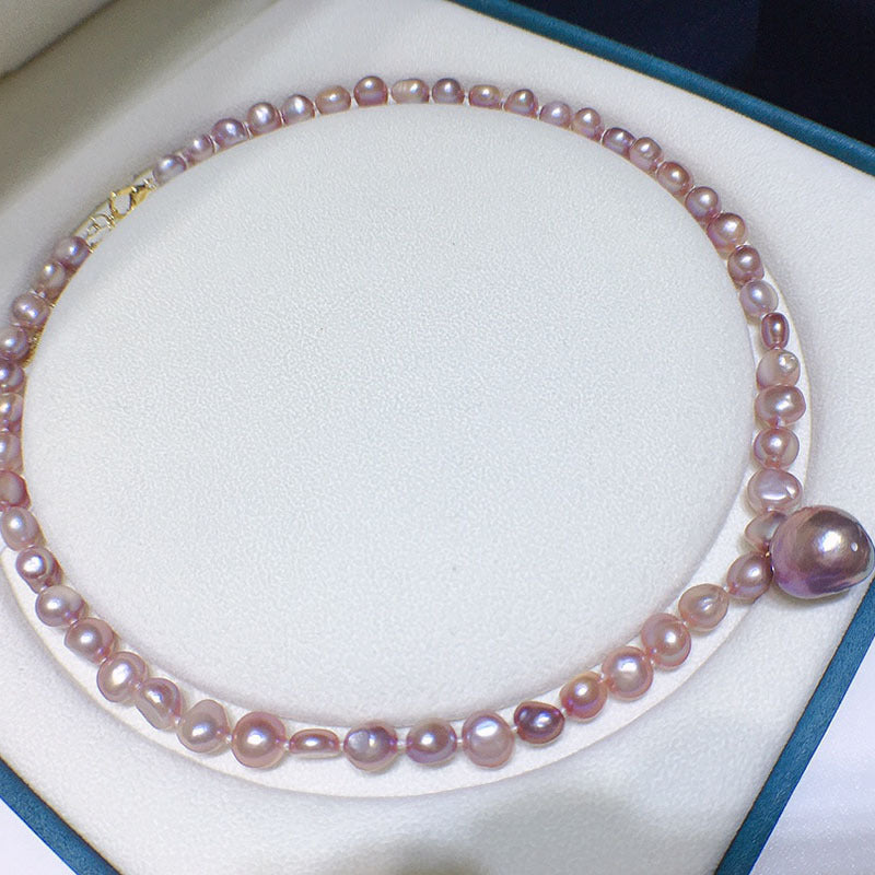 Irregular Baroque Purple Freshwater Pearl Necklace 7mm