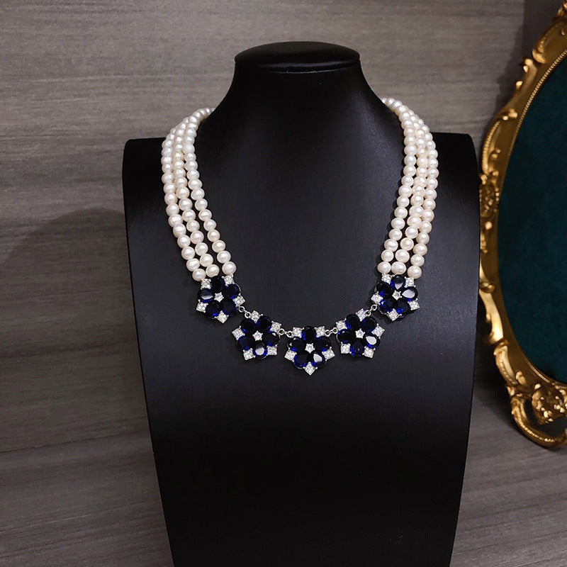 French retro natural freshwater pearl white fashion light luxury jewelry three-layer niche clavicle chain wholesale